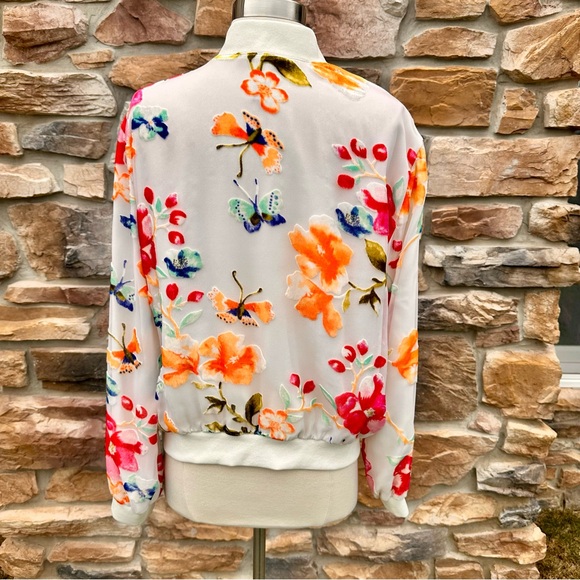 INC International Concepts White with Velvet Flowers Bomber Jacket - Picture 12 of 16